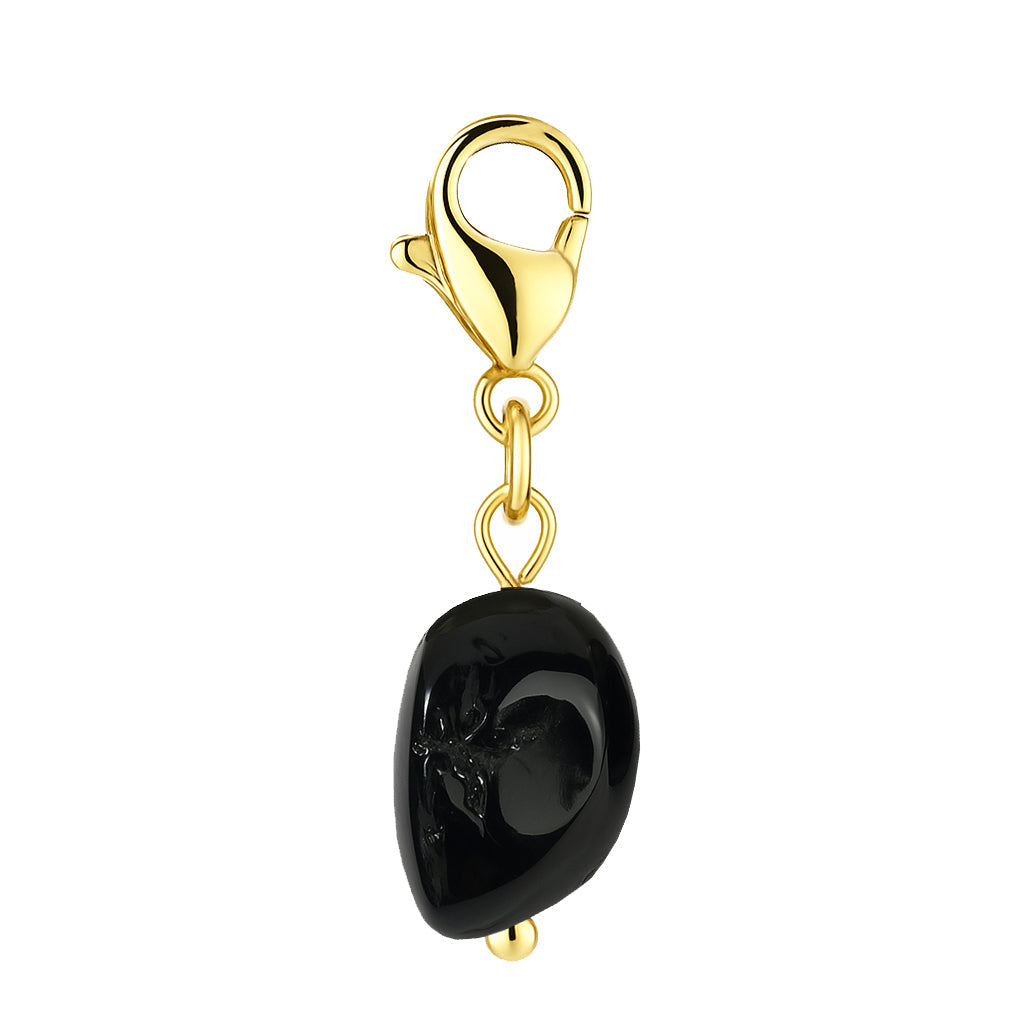 Gemstone Gold Charm - Black Tourmaline Pebble