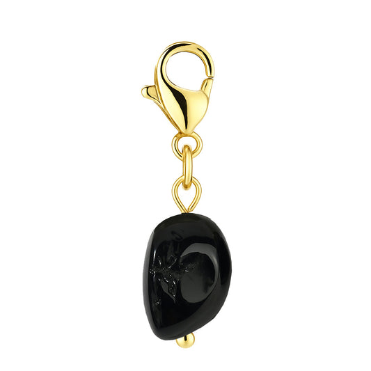Gemstone Gold Charm - Black Tourmaline Pebble