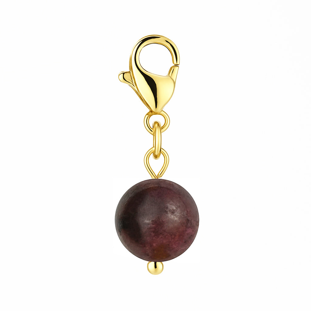 Gemstone Gold Charm - Garnet 8mm