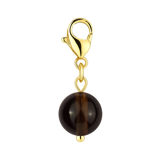 Gemstone Gold Charm - Smoky Quartz 8mm