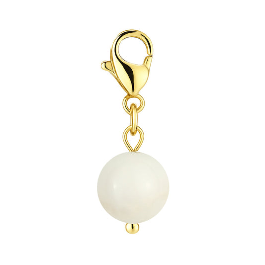 Gemstone Gold Charm - White Jade Agate 8mm
